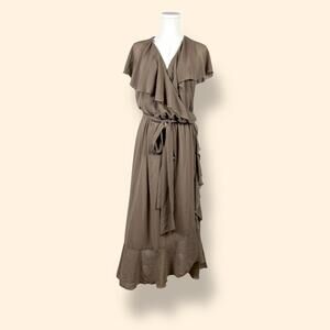 Women's Show Me Your Mumu Beige Ruffle Tie Waist Maxi Dress 1X
